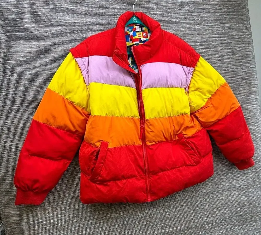 LEGO Puffer Jacket Youth XL Multicolor Stripe Rainbow Zip Insulated Winter